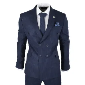 AK-16 - Men's Double Breasted Suit Navy Pinstripe 1920s Gangster Blinders Wedding