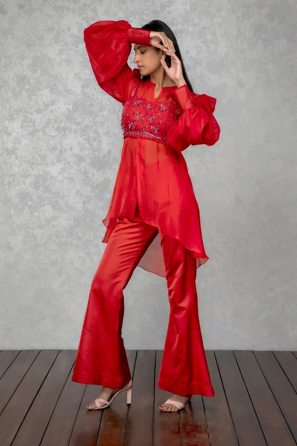 Amber orange organza and silk co-ord pant set