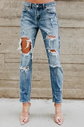 As You Wish Mid-Rise Distressed Boyfriend Jeans (Medium)