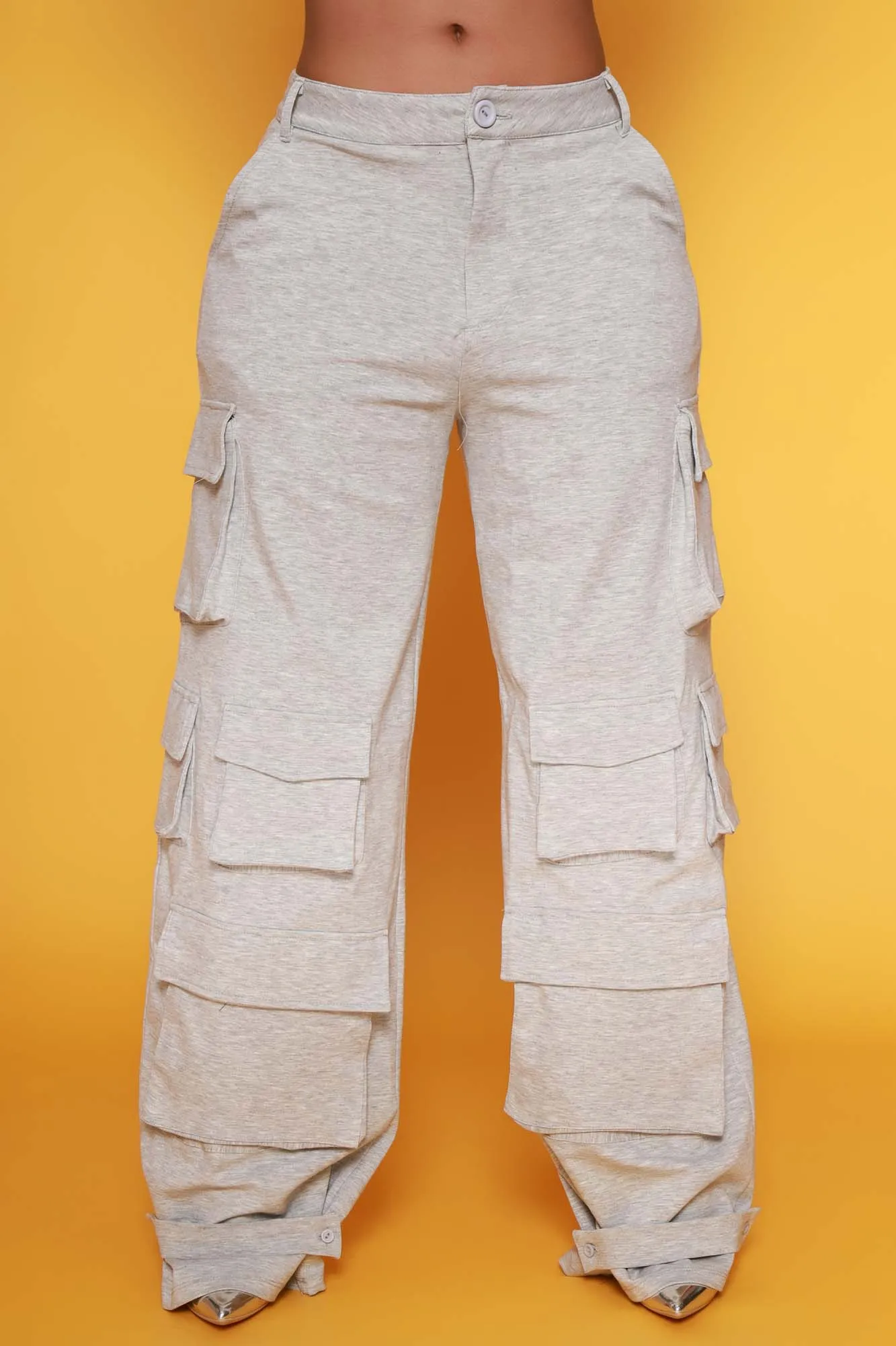 Baggy Multi Pocket Long Cargo Pants - Heather Grey