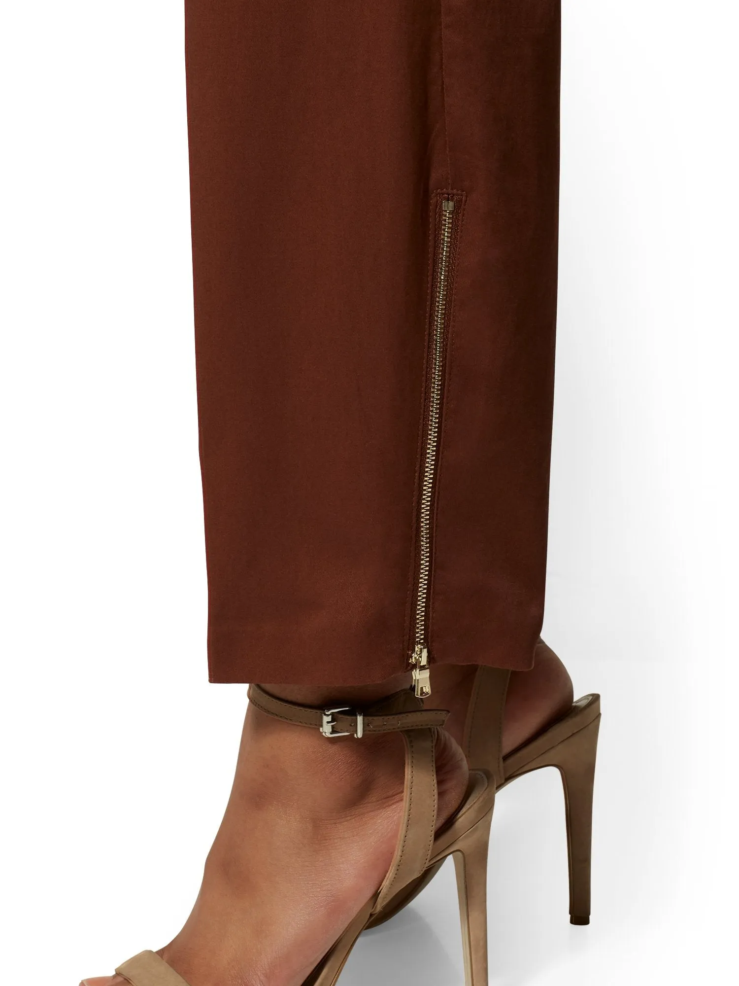 Brown Zip-Accent Wide-Leg Pant - 7th Avenue