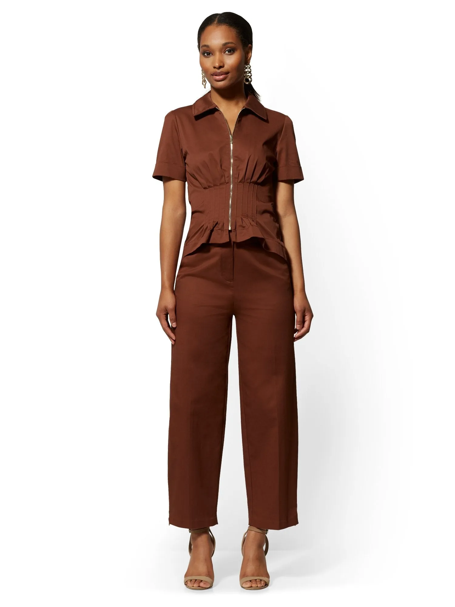 Brown Zip-Accent Wide-Leg Pant - 7th Avenue