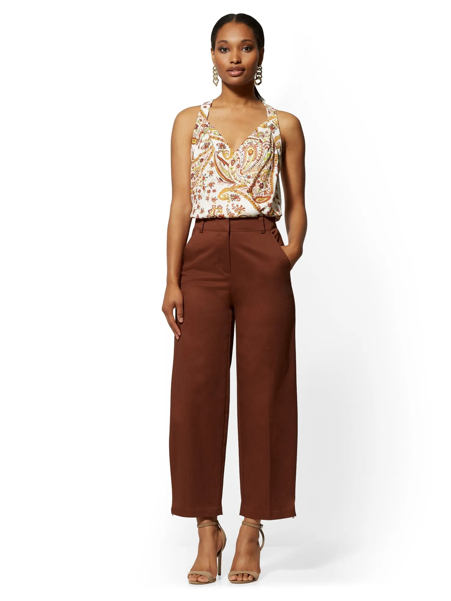 Brown Zip-Accent Wide-Leg Pant - 7th Avenue