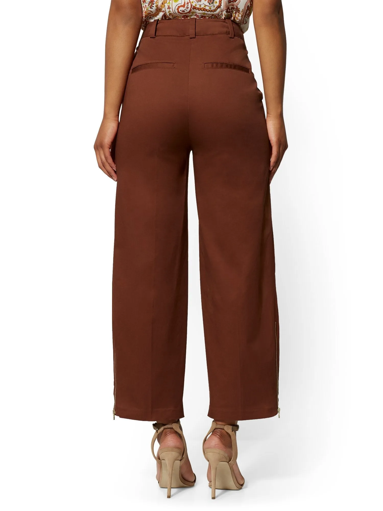 Brown Zip-Accent Wide-Leg Pant - 7th Avenue