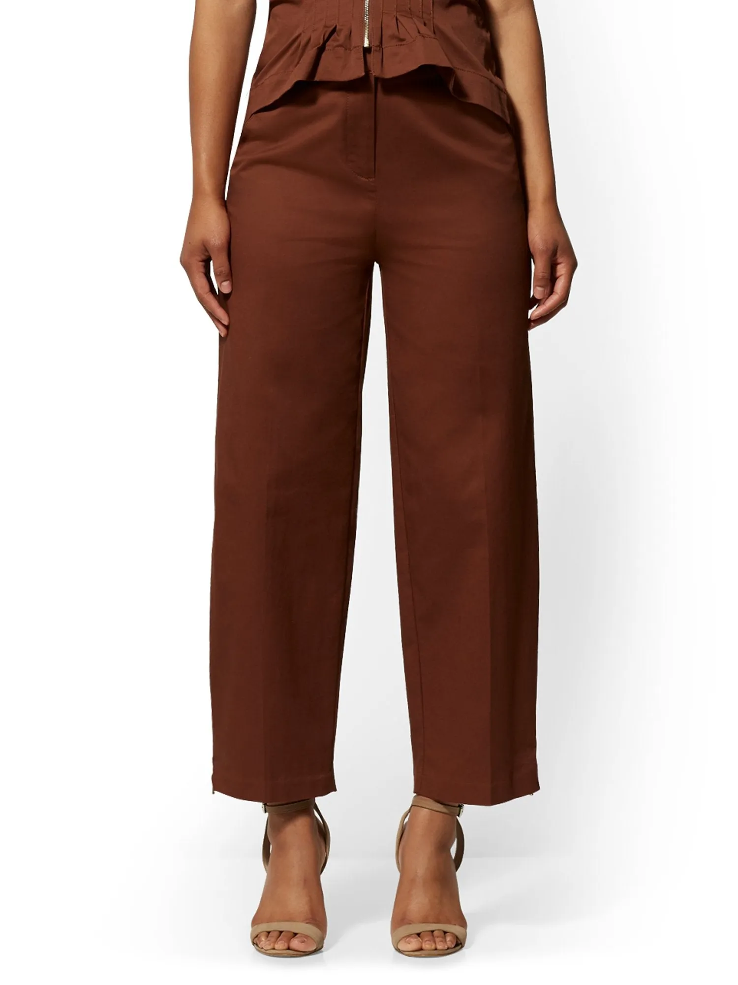 Brown Zip-Accent Wide-Leg Pant - 7th Avenue