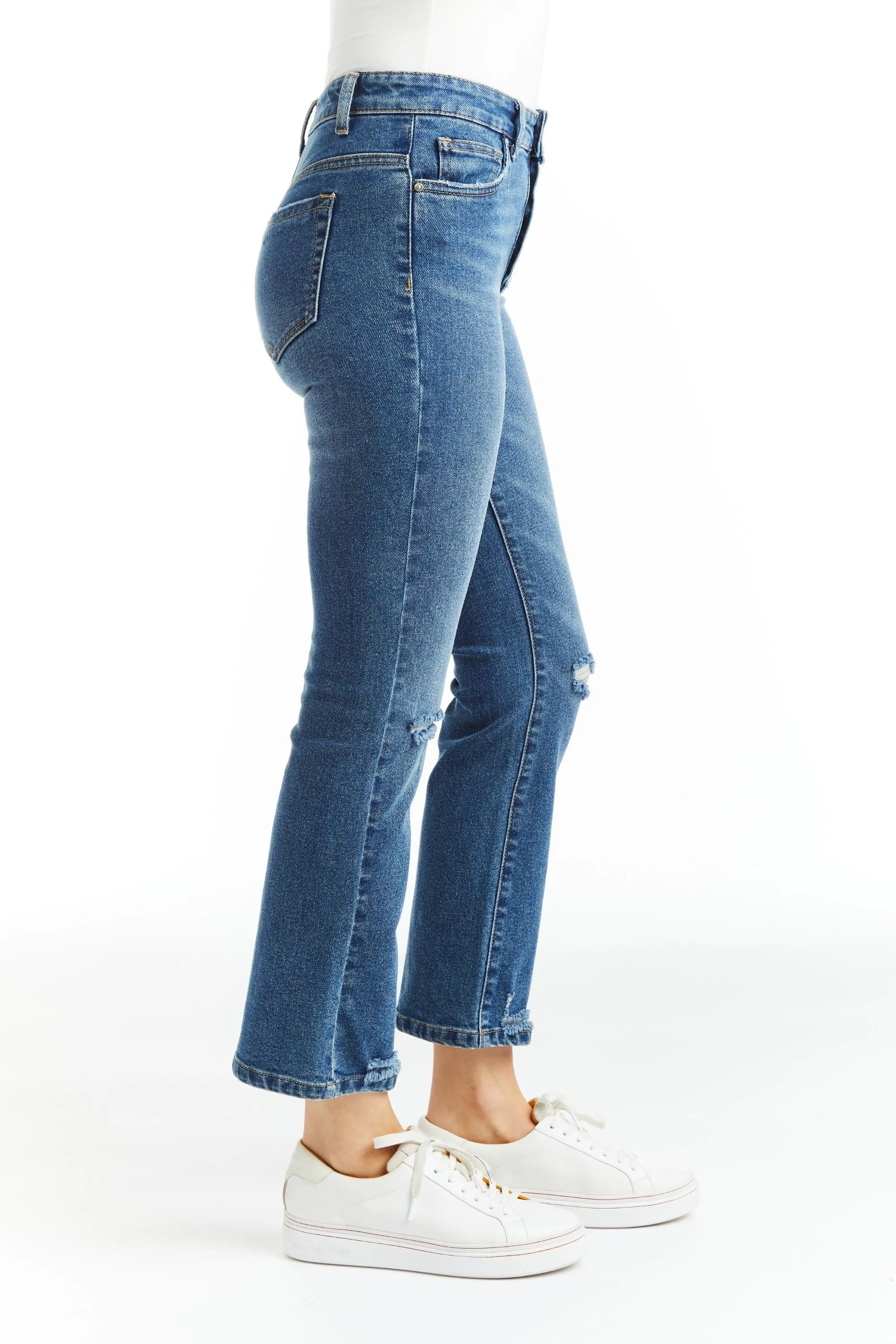 Button Me Up High Rise Crop Flare In Indigo