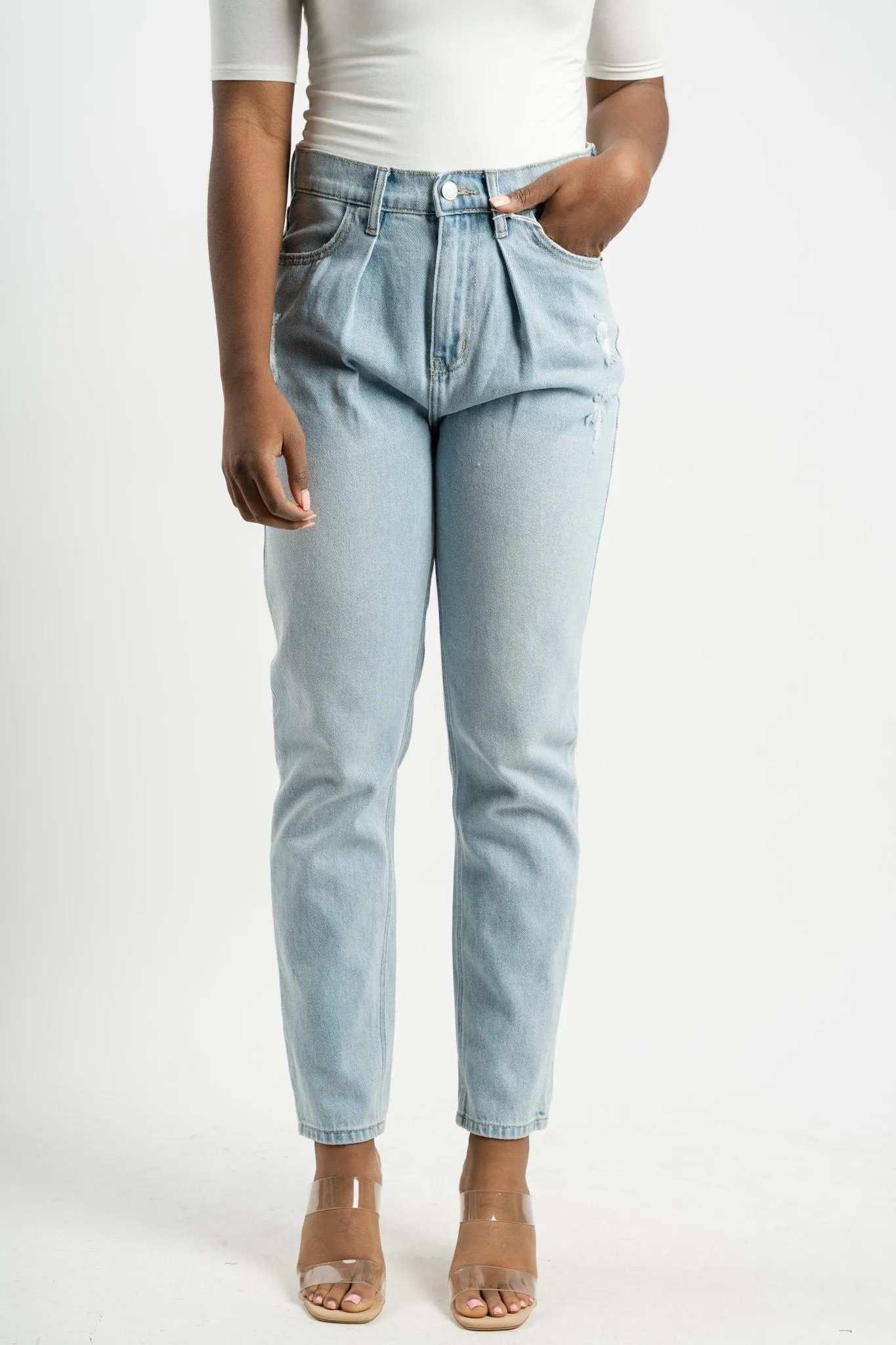 Cello high rise slim straight jeans light denim