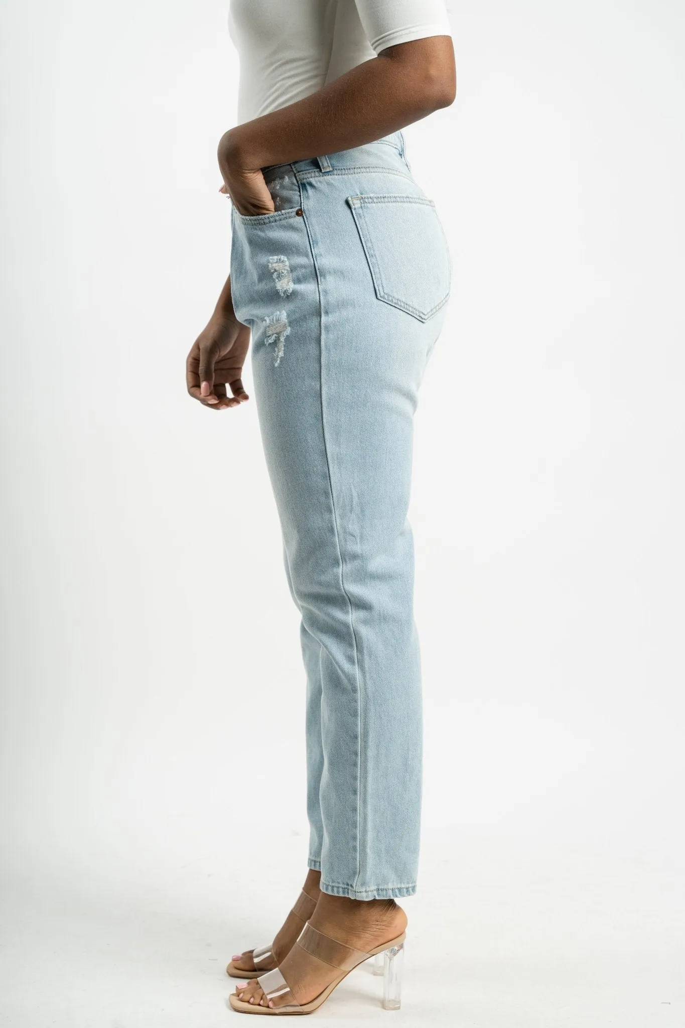 Cello high rise slim straight jeans light denim