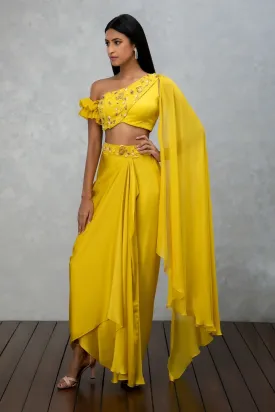 Citrine yellow draped top and skirt set