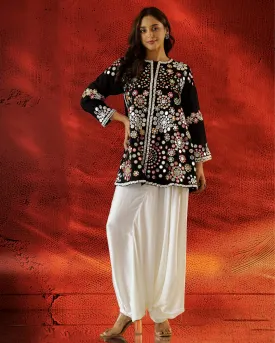 Classic Black Embroidered Raw Silk Kurta Set