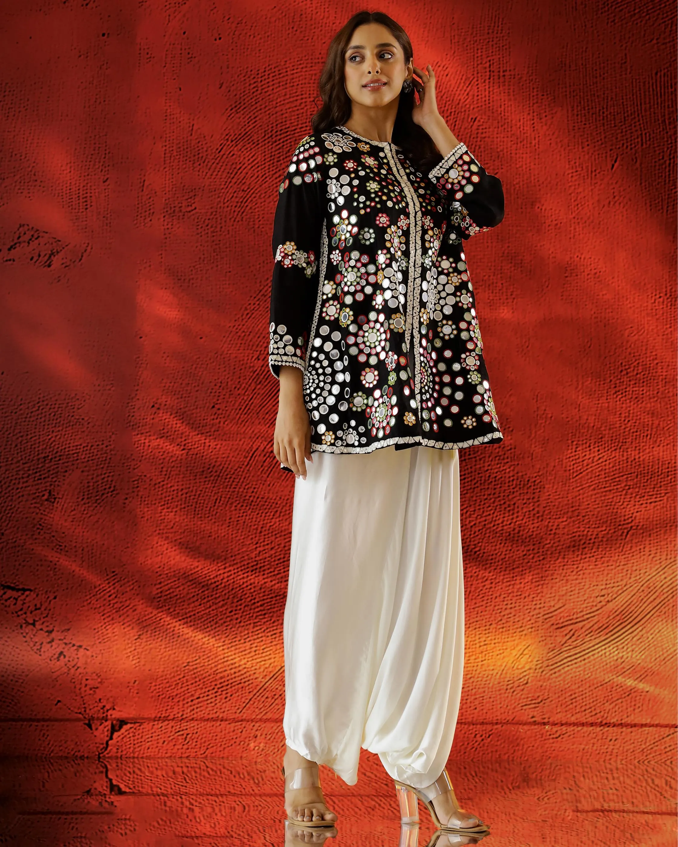 Classic Black Embroidered Raw Silk Kurta Set