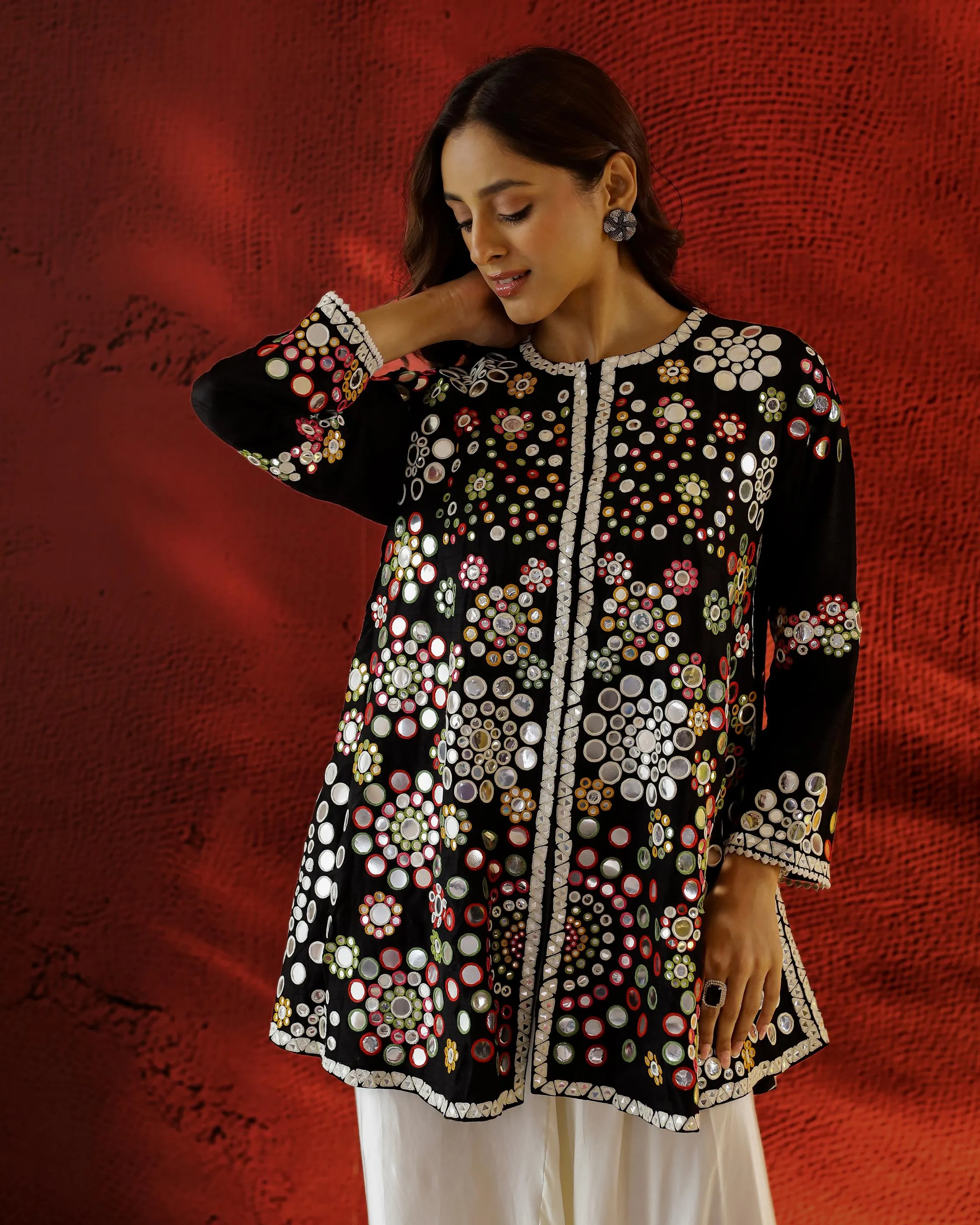 Classic Black Embroidered Raw Silk Kurta Set