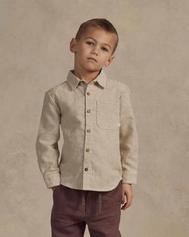 Collared Long Sleeve  Shirt | Brass Stripe - LAST 6/12M & 12/18M