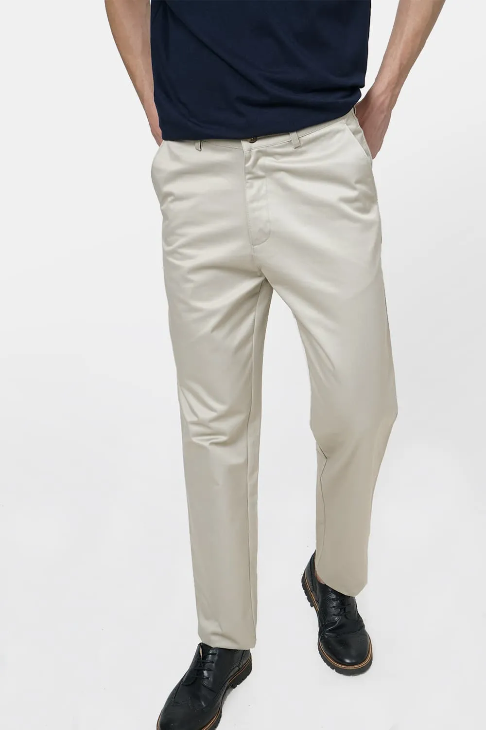 Comfort Fit Satin Weave Poly Cotton Trousers