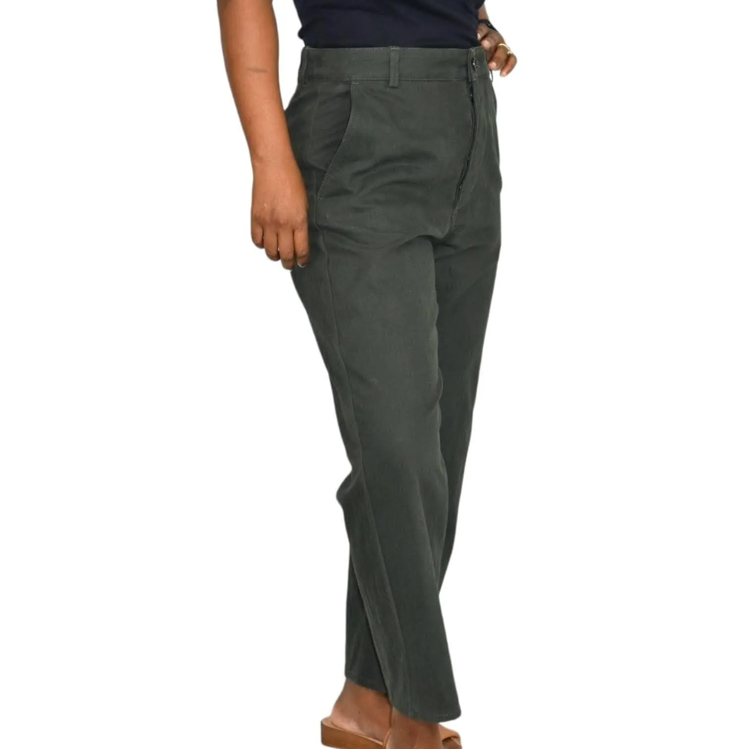 COS Pants Olive Green Button Fly Trousers High Waist Ankle Straight Chino Size 6