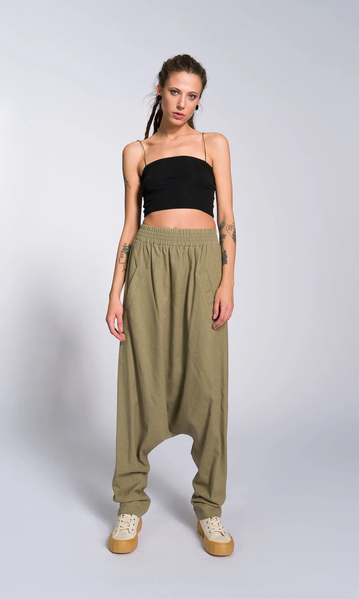 Deep Drop Crotch Linen Pants