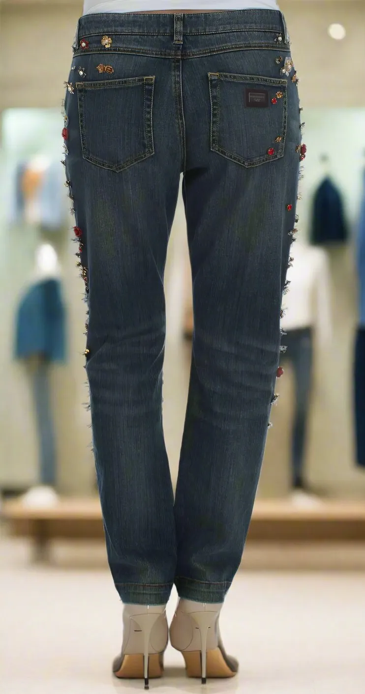 DOLCE & GABBANA Enchanted Sicily Crystal Heart Boyfriend Jeans