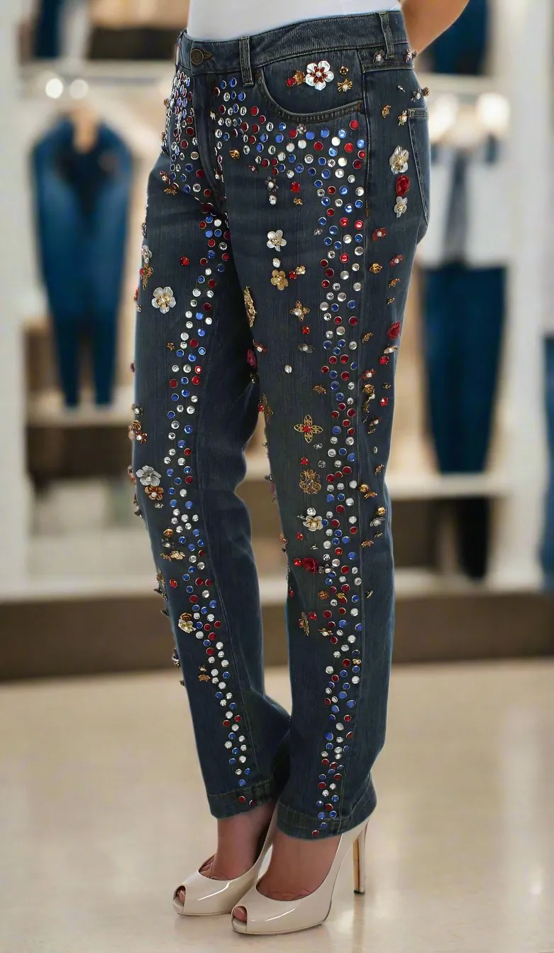 DOLCE & GABBANA Enchanted Sicily Crystal Heart Boyfriend Jeans