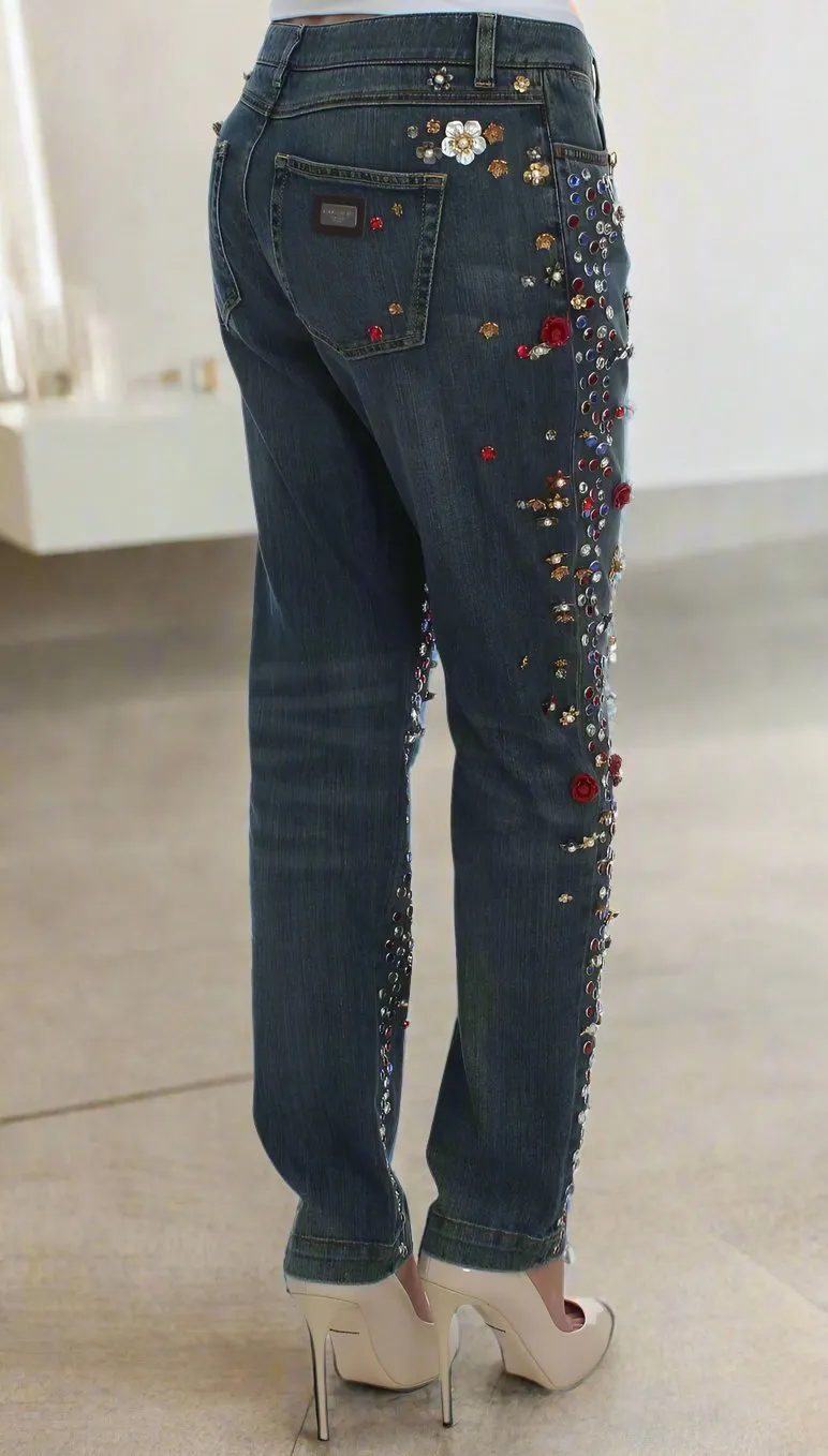 DOLCE & GABBANA Enchanted Sicily Crystal Heart Boyfriend Jeans