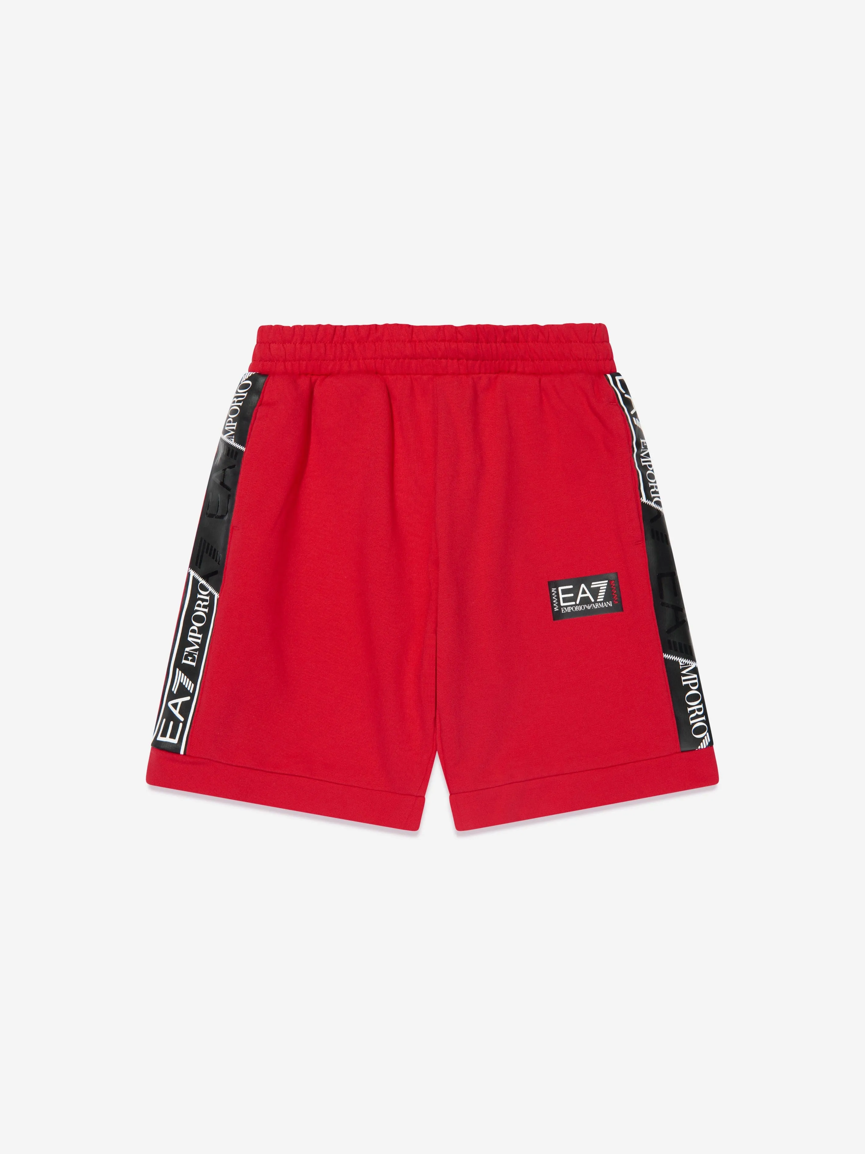 EA7 Emporio Armani Boys Train Logo Tape Bermuda Shorts in Red