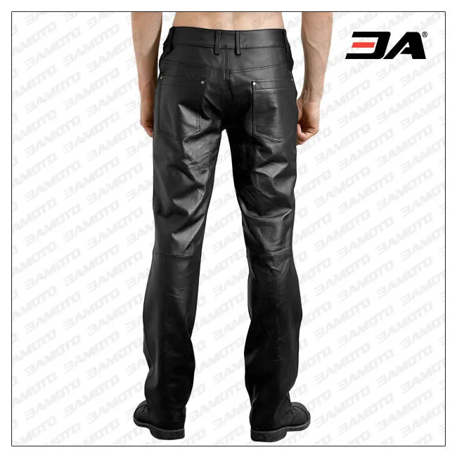 Edgy Denim Style Mens Leather Pants