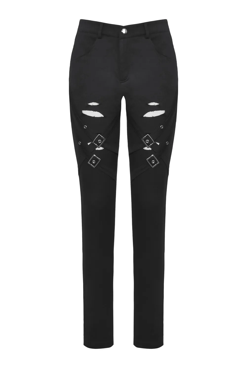 Edgy Gothic Ripped Black Pants with Studded Details