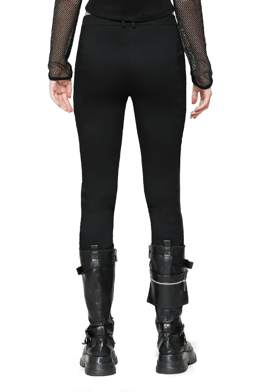 Edgy Gothic Ripped Black Pants with Studded Details