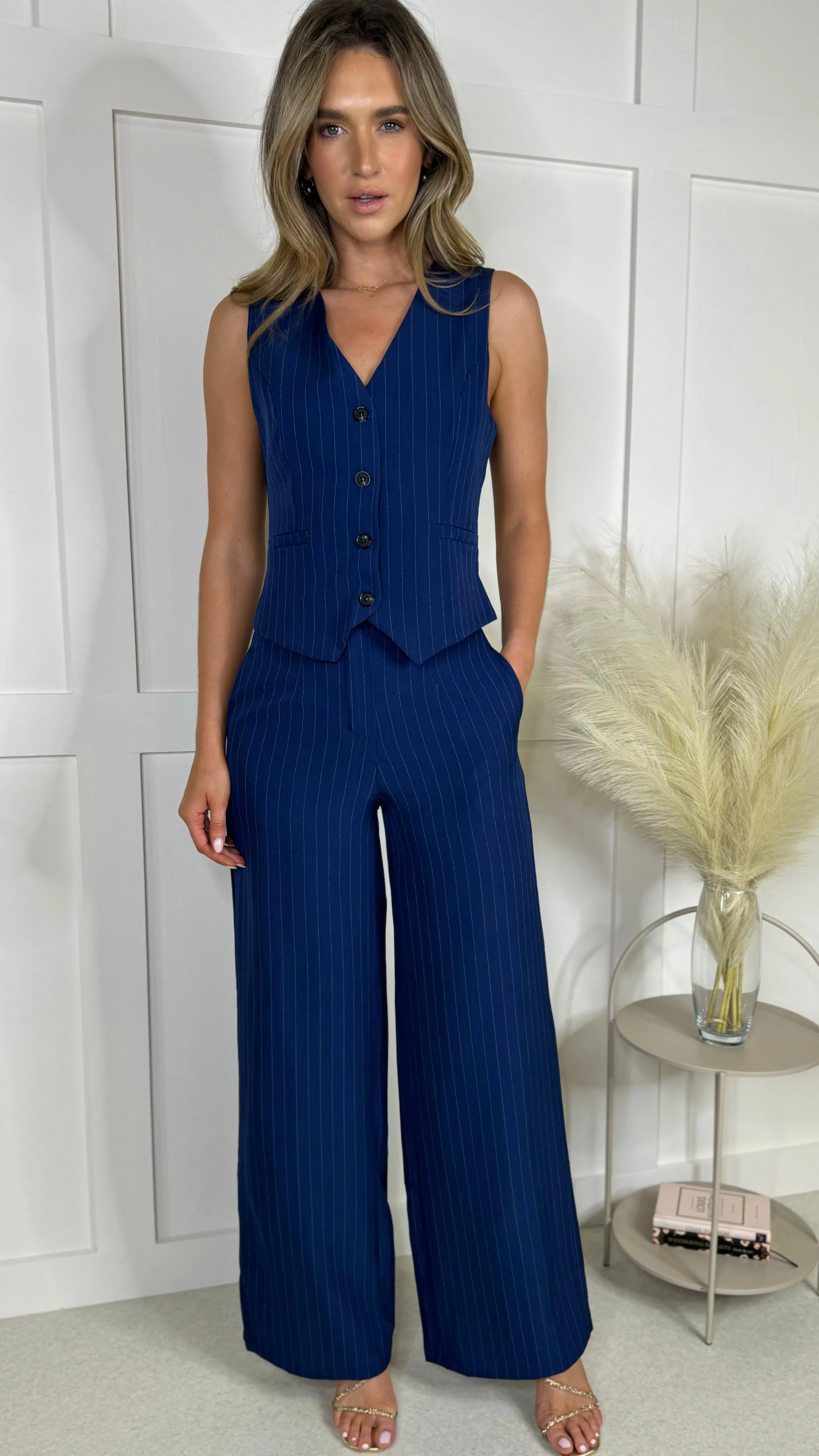 Enya Blue Pinstripe Waistcoat & Trousers Co Ord