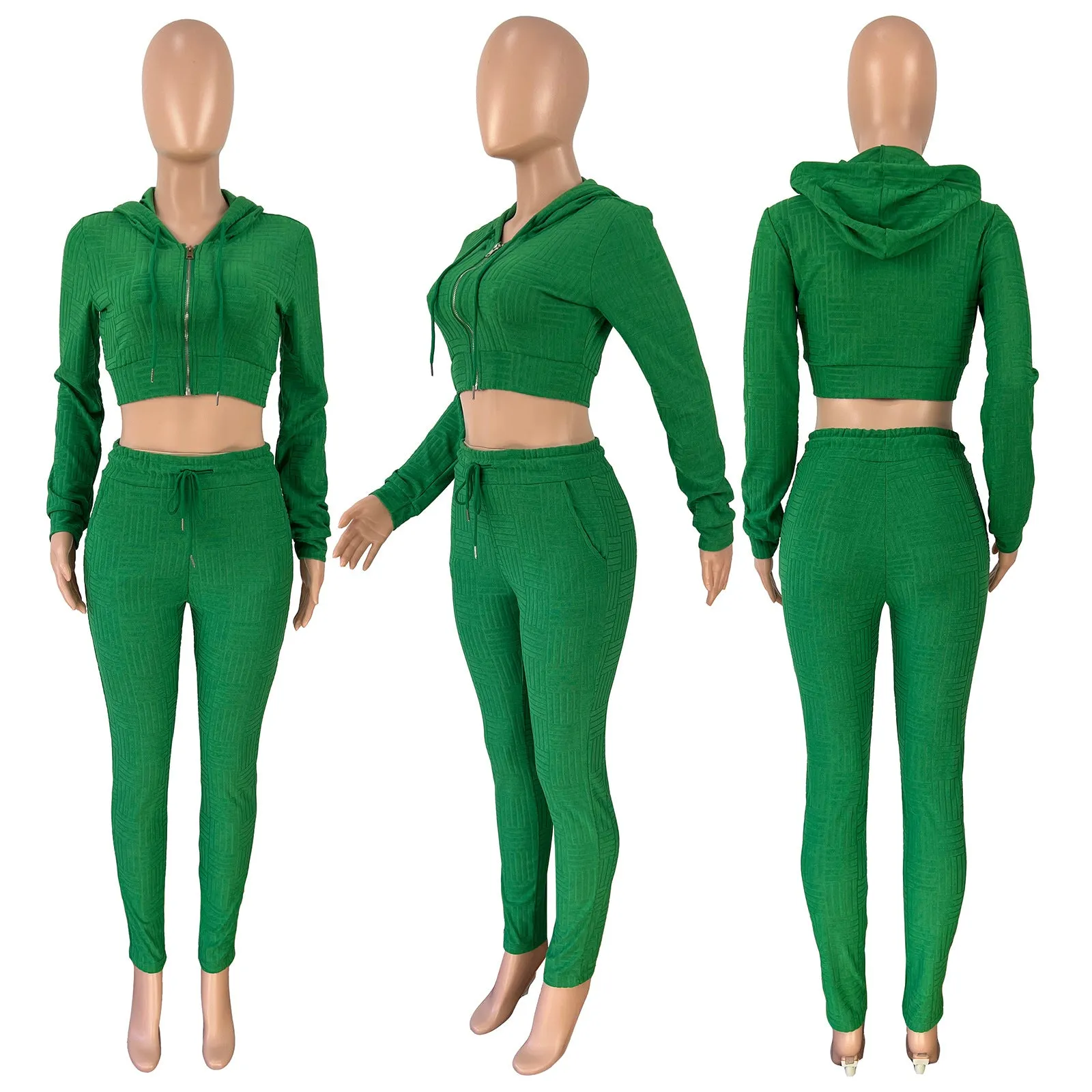 Fashion Solid Color Hooded Two Piece Set（AY2375）