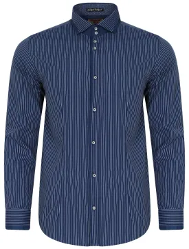 Gambino Pinstripe Shirt in Estate Blue - Tokyo Laundry