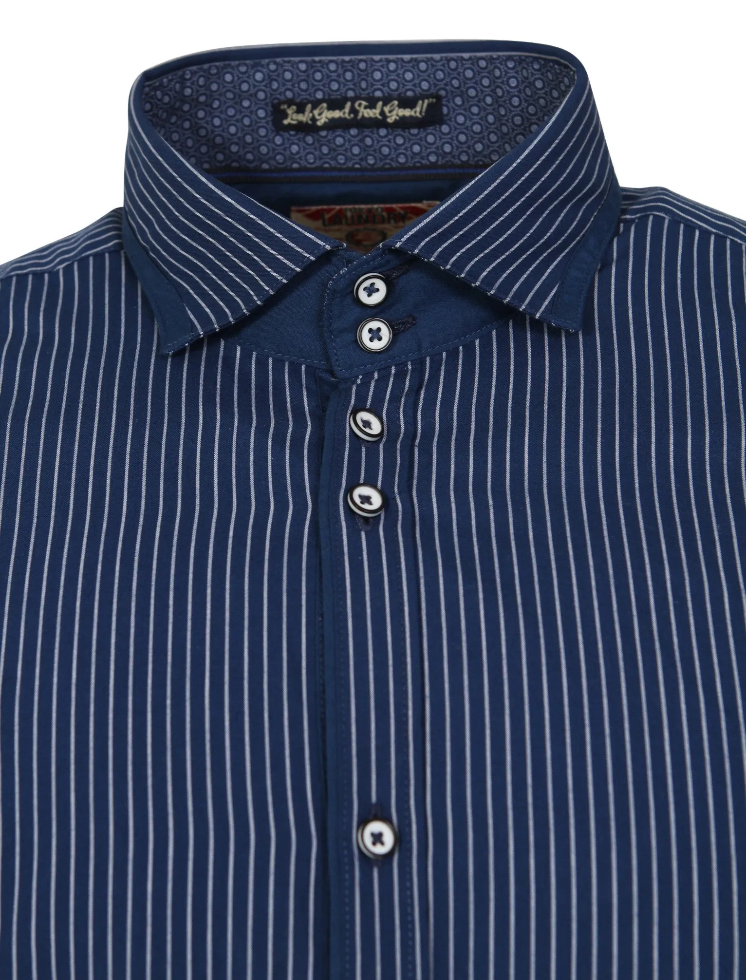 Gambino Pinstripe Shirt in Estate Blue - Tokyo Laundry