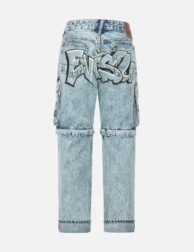 Graffiti Logo Detachable Wide-Leg Denim Jeans