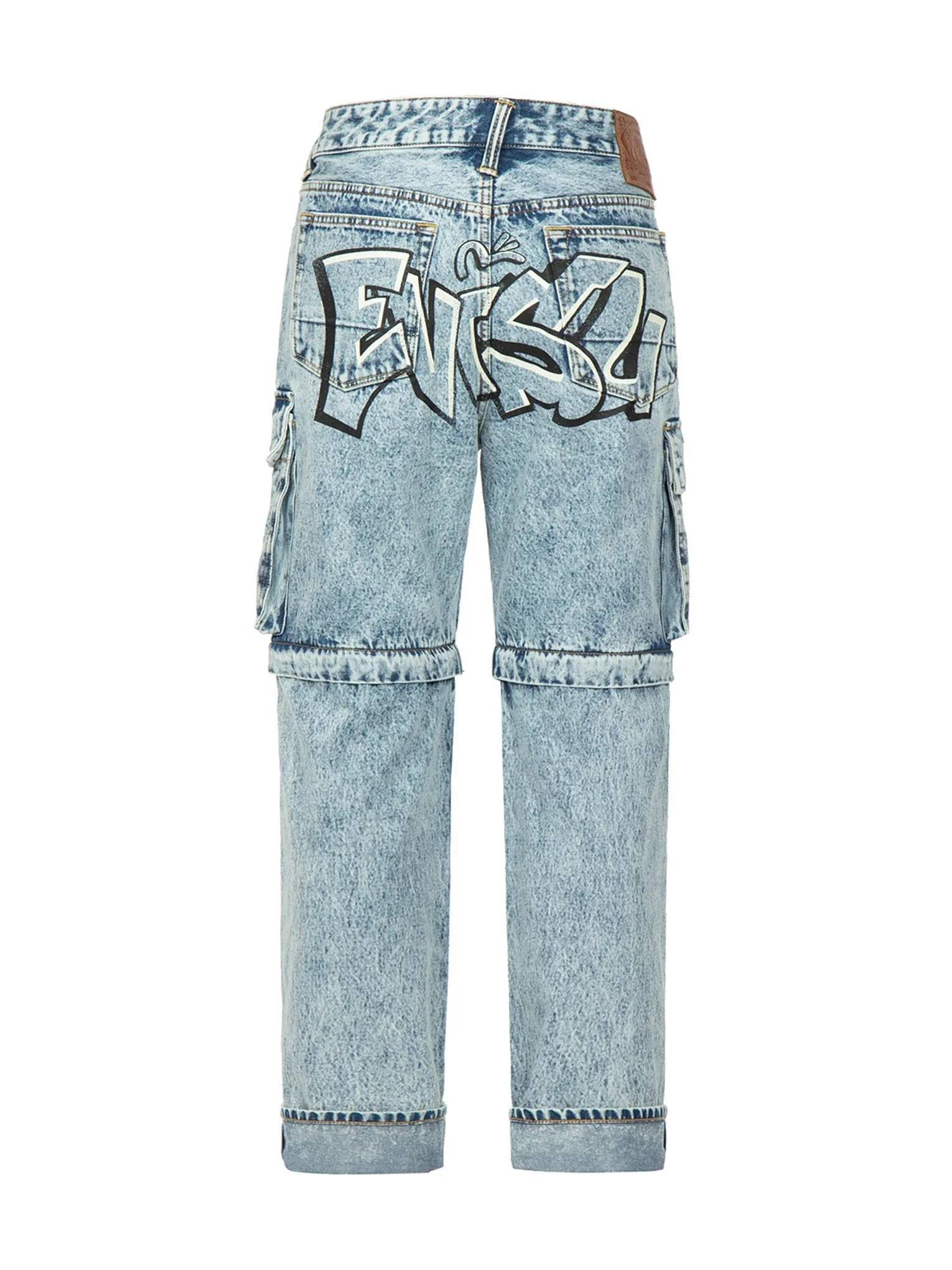 Graffiti Logo Detachable Wide-Leg Denim Jeans