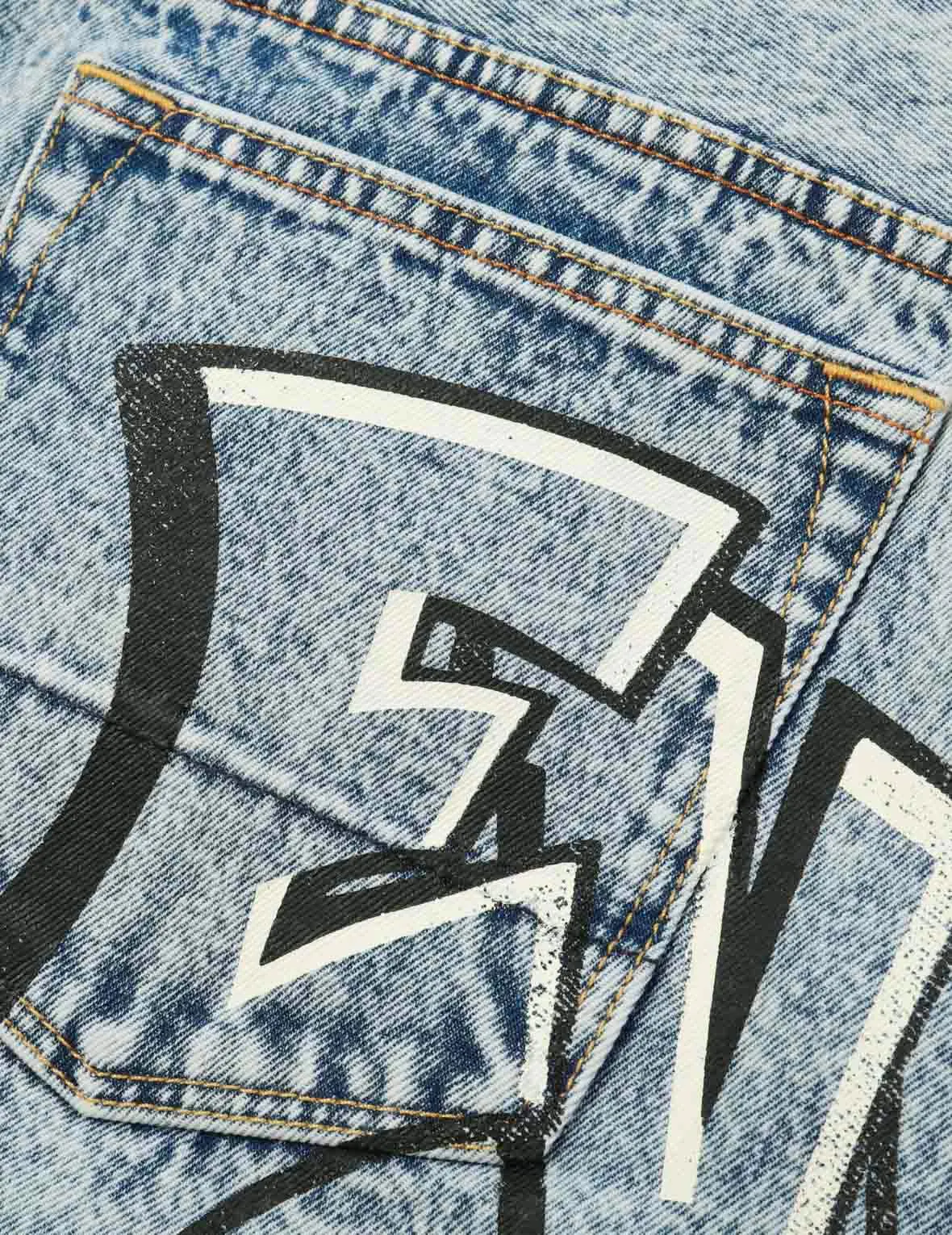 Graffiti Logo Detachable Wide-Leg Denim Jeans