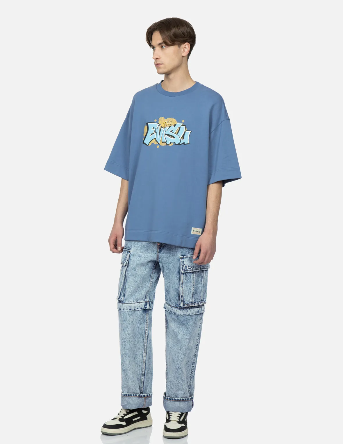 Graffiti Logo Detachable Wide-Leg Denim Jeans