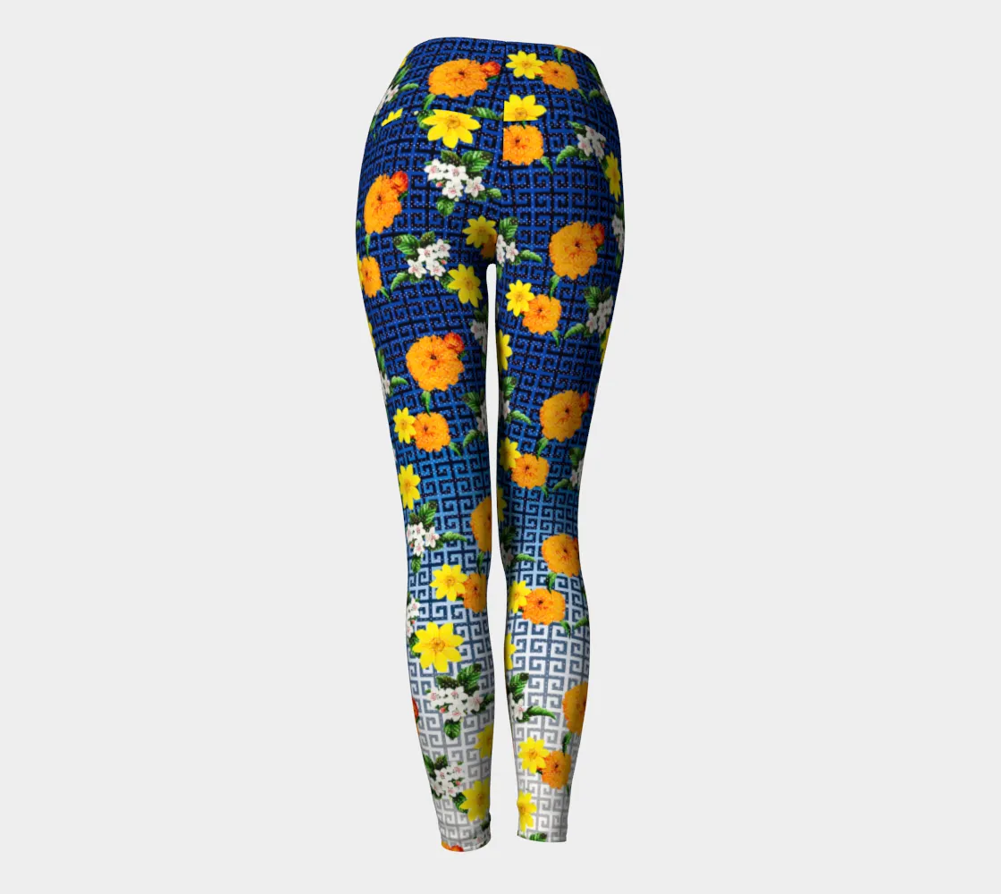 Greek Key Floral Lattice Yoga Leggings