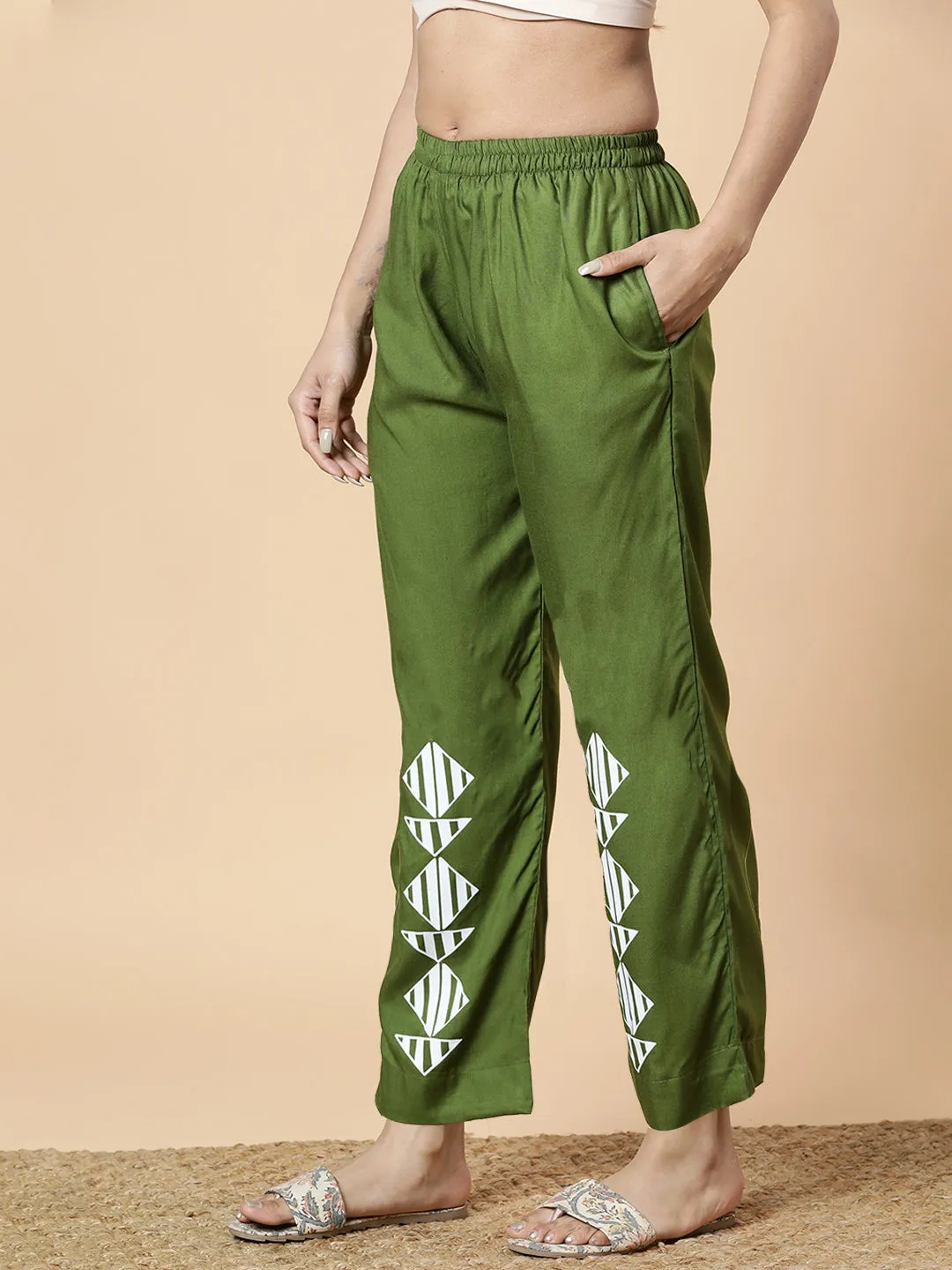 Green PrintedPalazzoPants - MossAndSnow