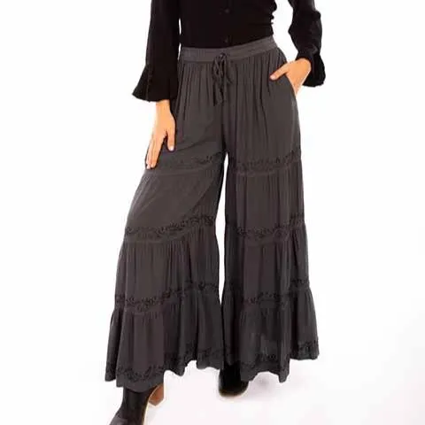 Gun Metal Palazzo Embroidered Pants by Scully for Bourbon Cowgirl