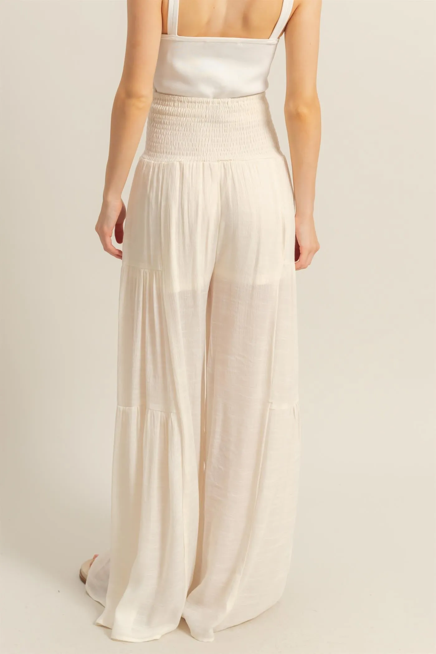 HF25E041-Front Tie Waist Tiered Palazzo Pants