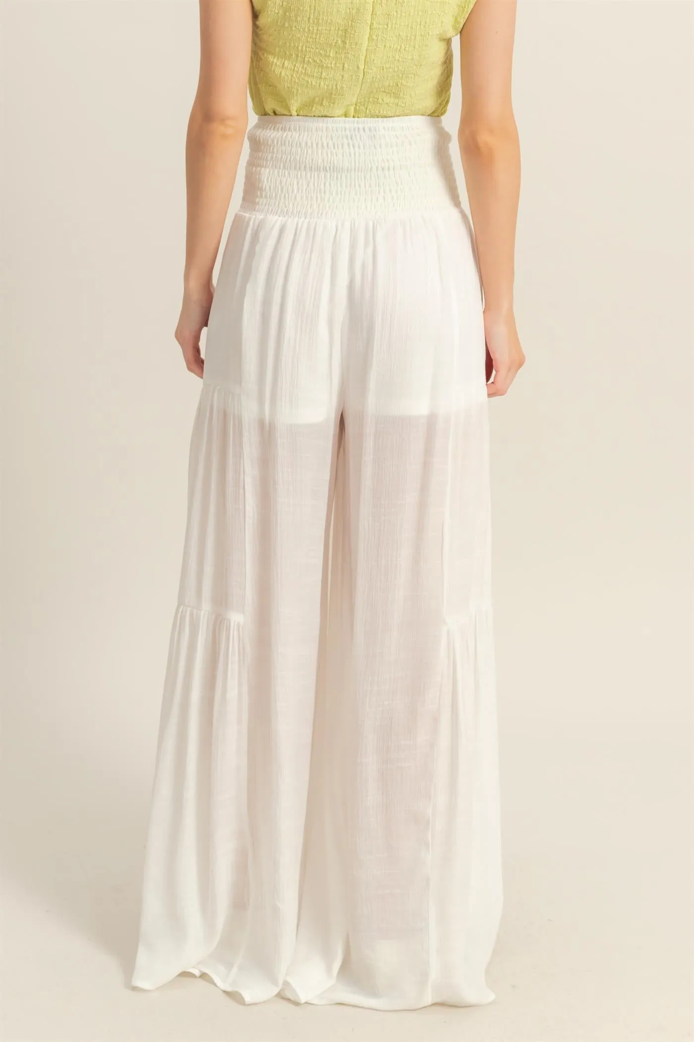 HF25E041-Front Tie Waist Tiered Palazzo Pants