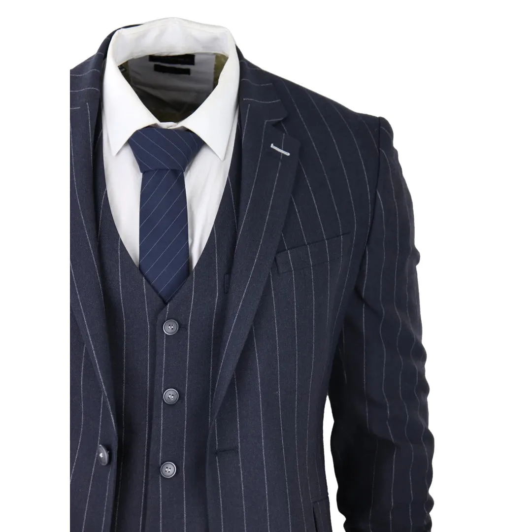 Invincible - Men's 3 Piece Suit Pinstripe Navy Classic 1920s Wedding