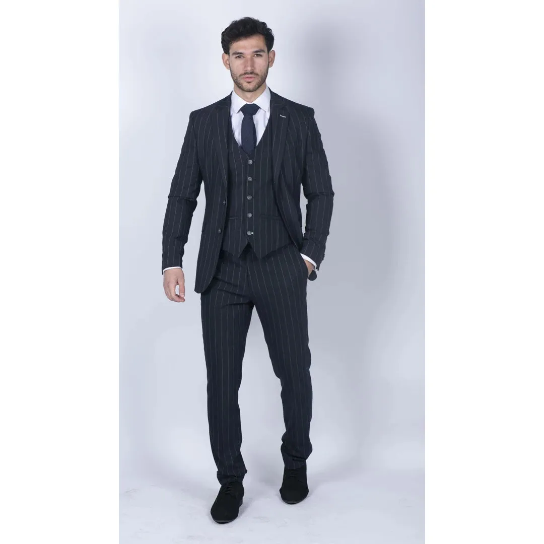 Invincible - Men's 3 Piece Suit Pinstripe Navy Classic 1920s Wedding