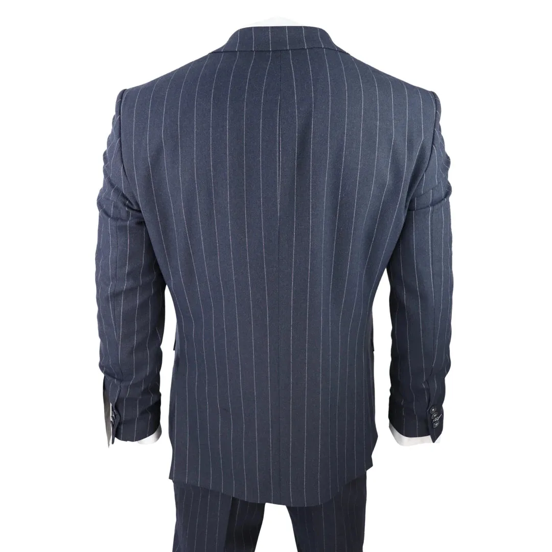 Invincible - Men's 3 Piece Suit Pinstripe Navy Classic 1920s Wedding