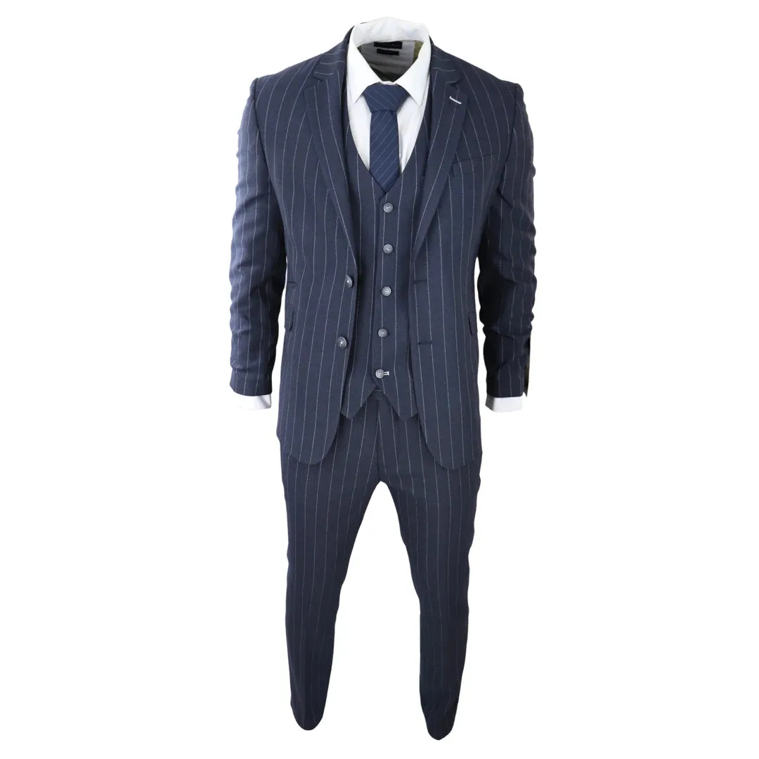 Invincible - Men's 3 Piece Suit Pinstripe Navy Classic 1920s Wedding