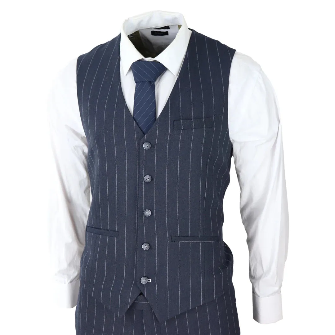 Invincible - Men's 3 Piece Suit Pinstripe Navy Classic 1920s Wedding