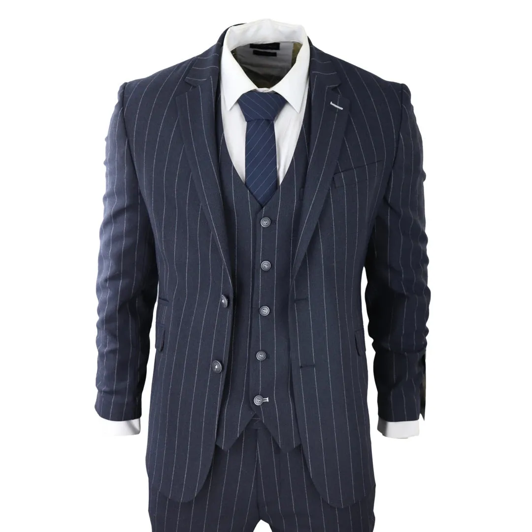 Invincible - Men's 3 Piece Suit Pinstripe Navy Classic 1920s Wedding