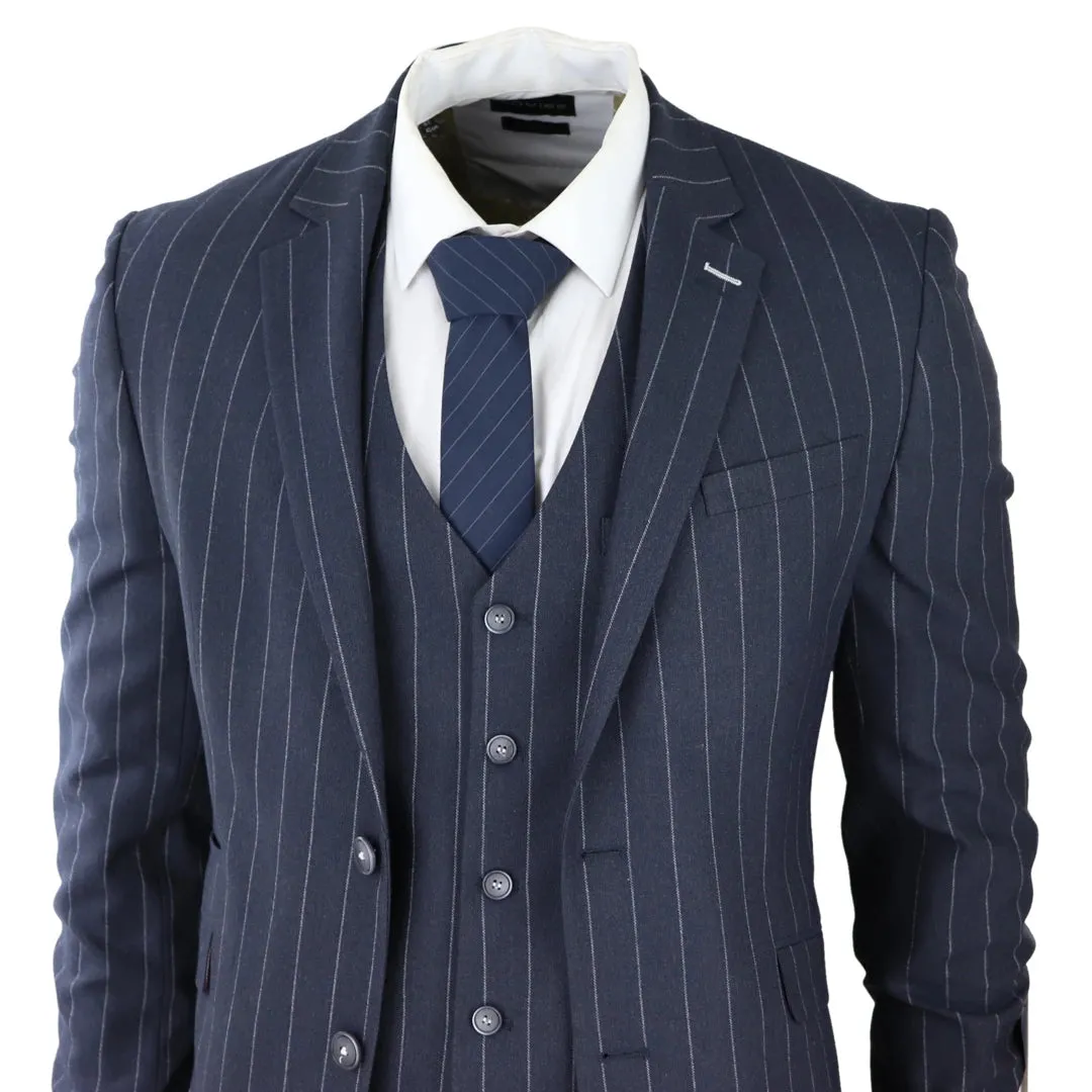 Invincible - Men's 3 Piece Suit Pinstripe Navy Classic 1920s Wedding