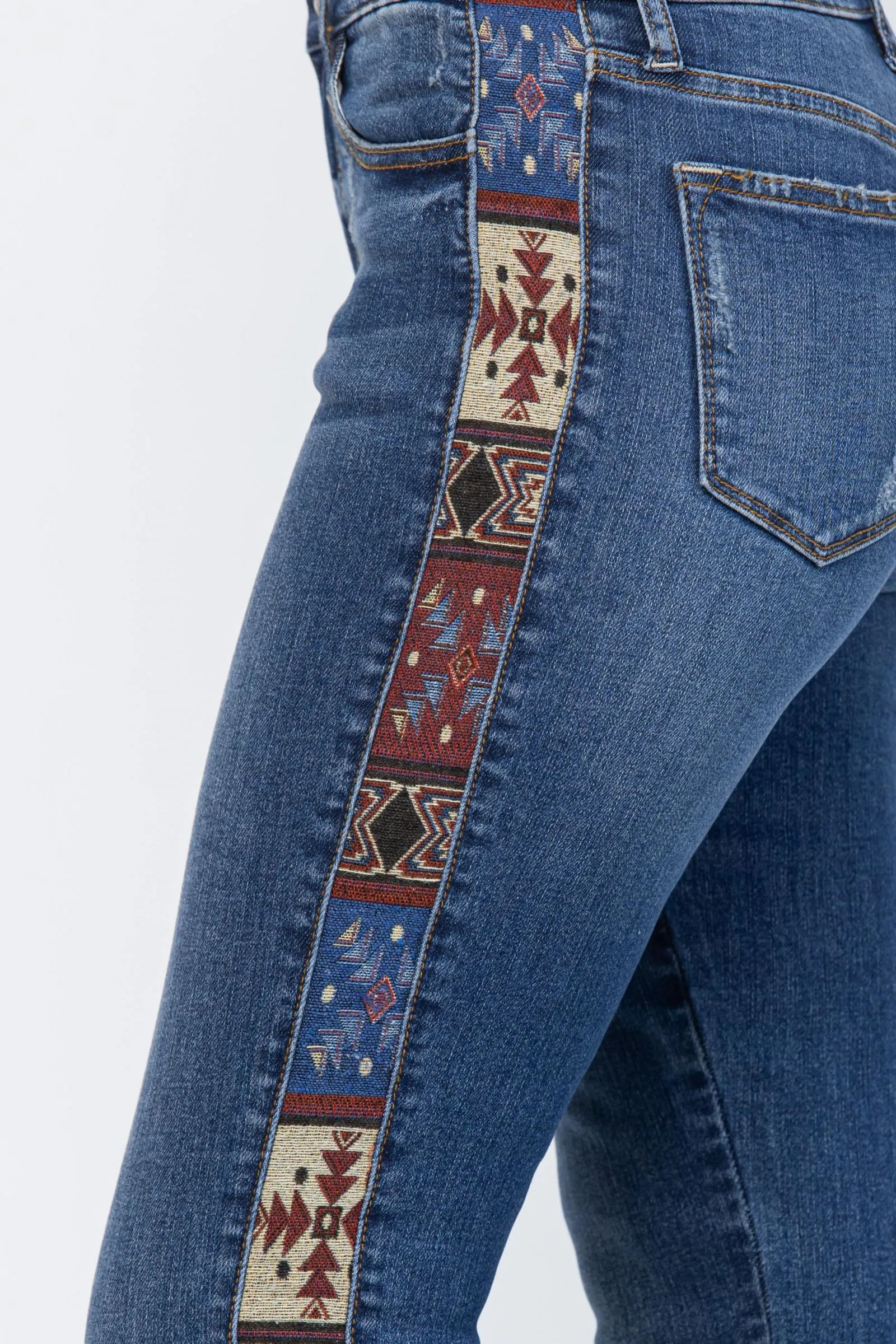 Judy Blue Mid Rise Western Print Relaxed Fit Jeans