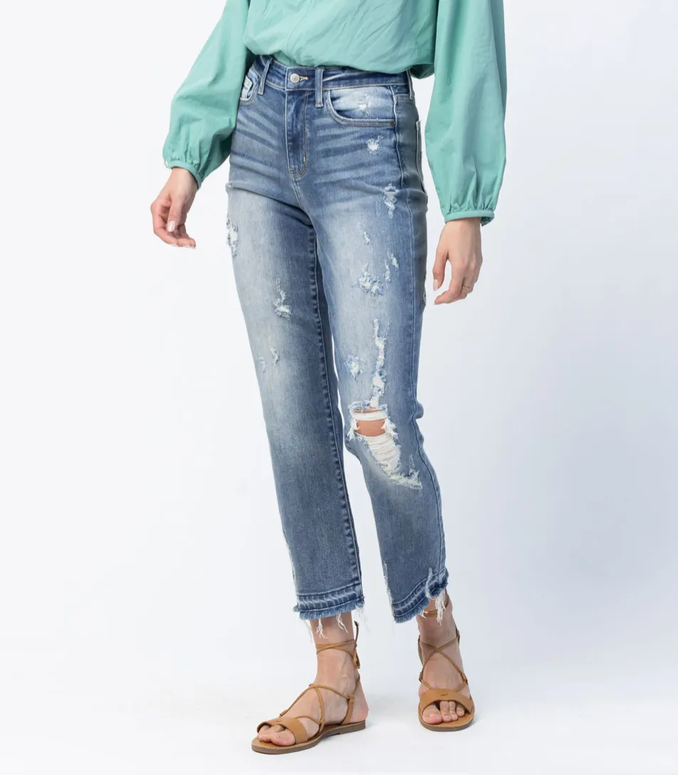 Judy Blue Release Hem Boyfriend Cropped Straight Denim Jeans