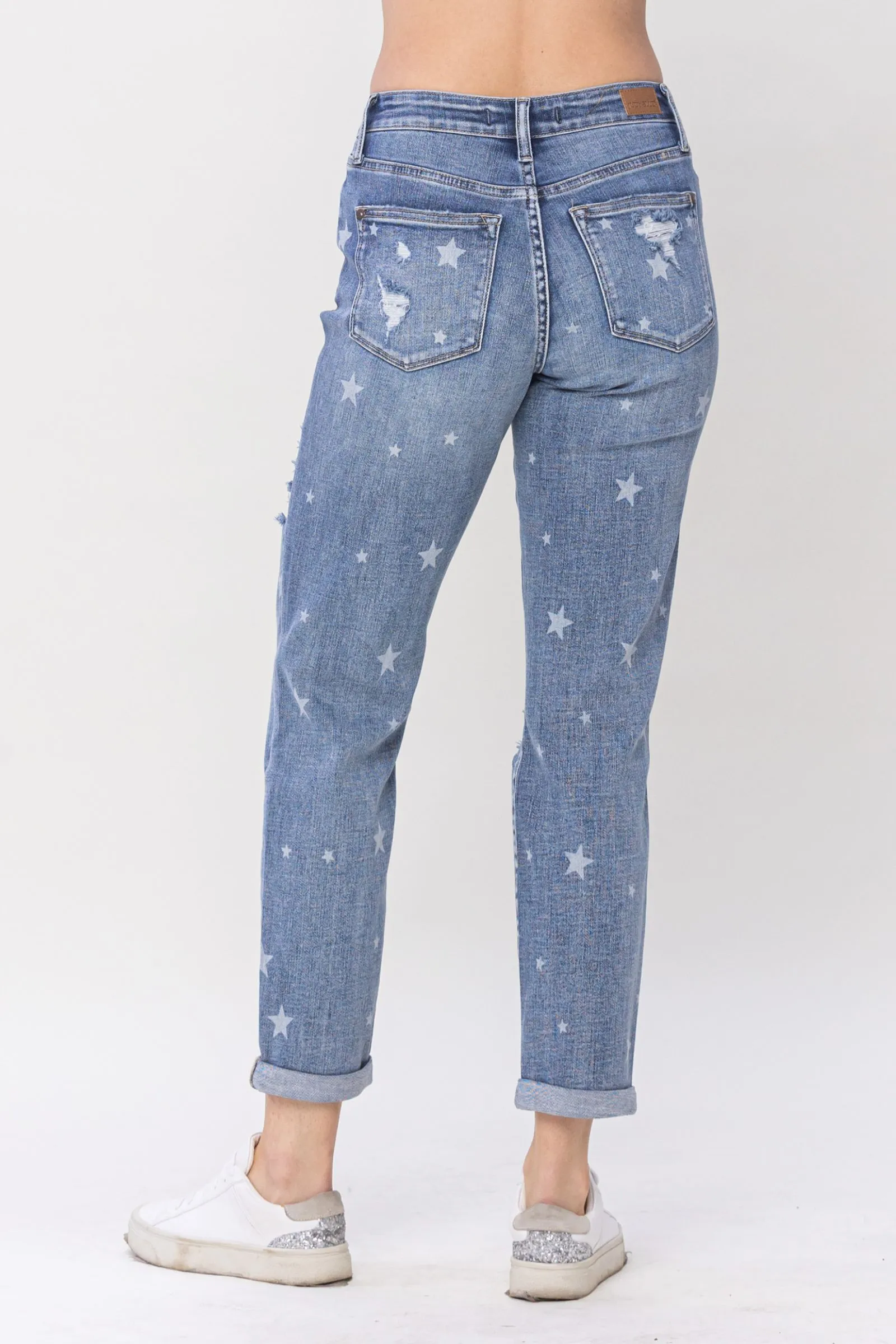 JUDY BLUE Star Crossed Destroy & Roll Cuff Boyfriend Denim Jeans